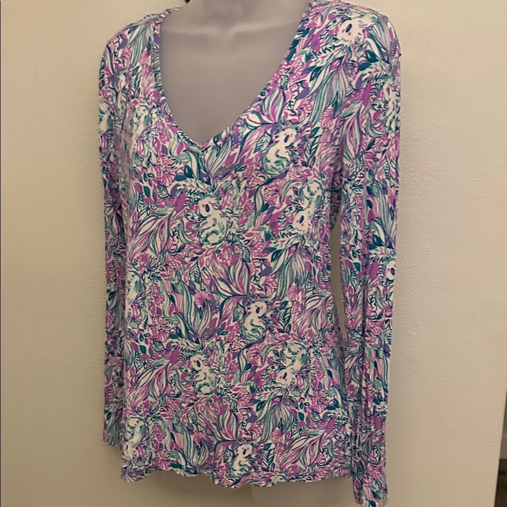 Lilly Pulitzer Women’s Long Sleeve Size M Amythest Gday Mate Koala Print b12